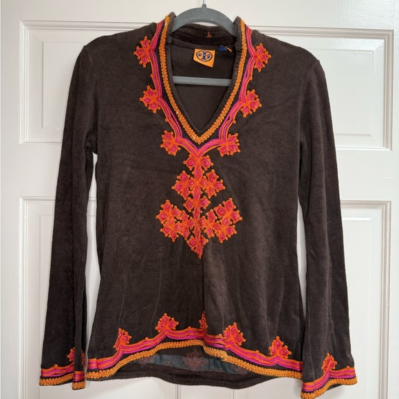 Tory Burch Tops - Tory Burch Black Top with Pink and Orange Embroidery